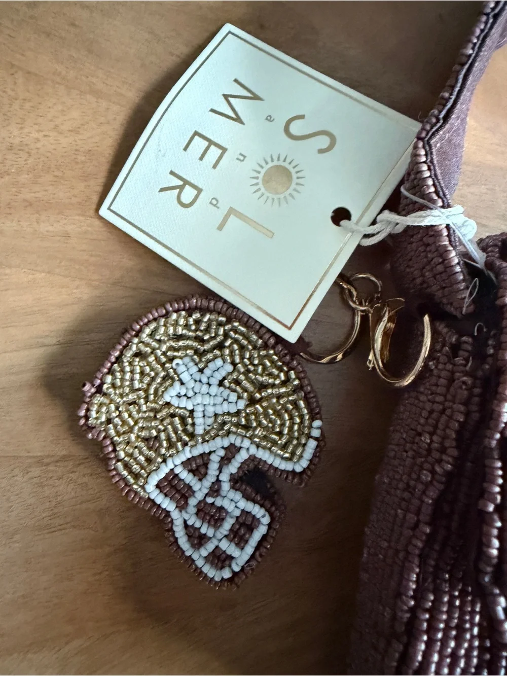 Sol and Mer Brown Beaded Football Motif Shoulder Bag